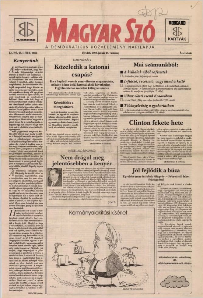 Magyar Szó, 55. évf. 1998. január 25. 23. sz. 1–24. oldal