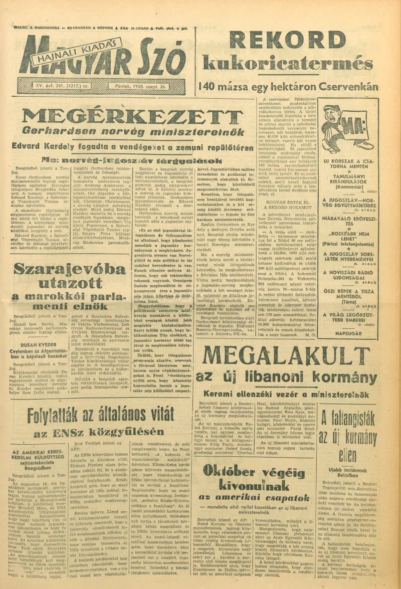 Magyar Szó, 15. évf. 1958. szeptember 26. 241. sz. 1–20. oldal