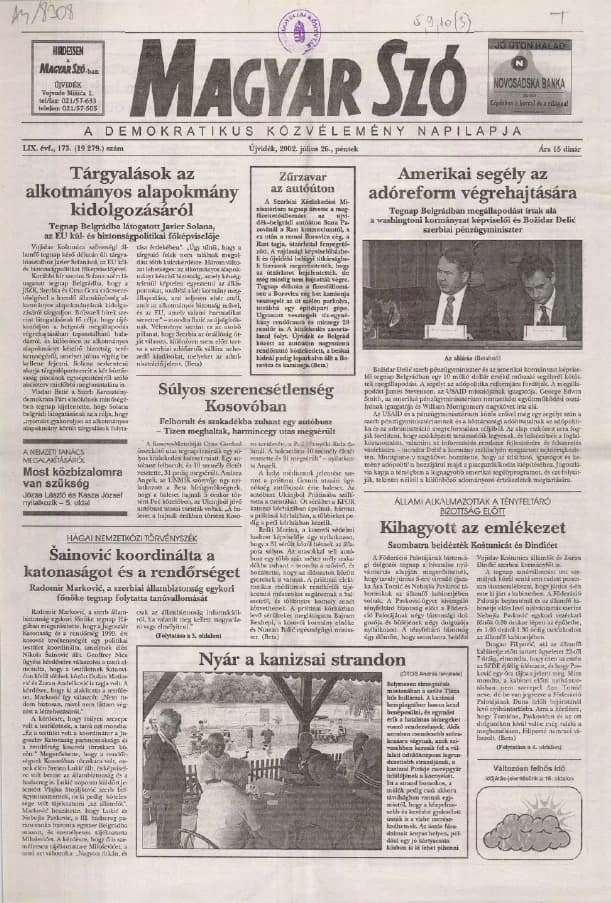 Magyar Szó, 59. évf. 2002. július 26. 173. sz. 1–16. oldal