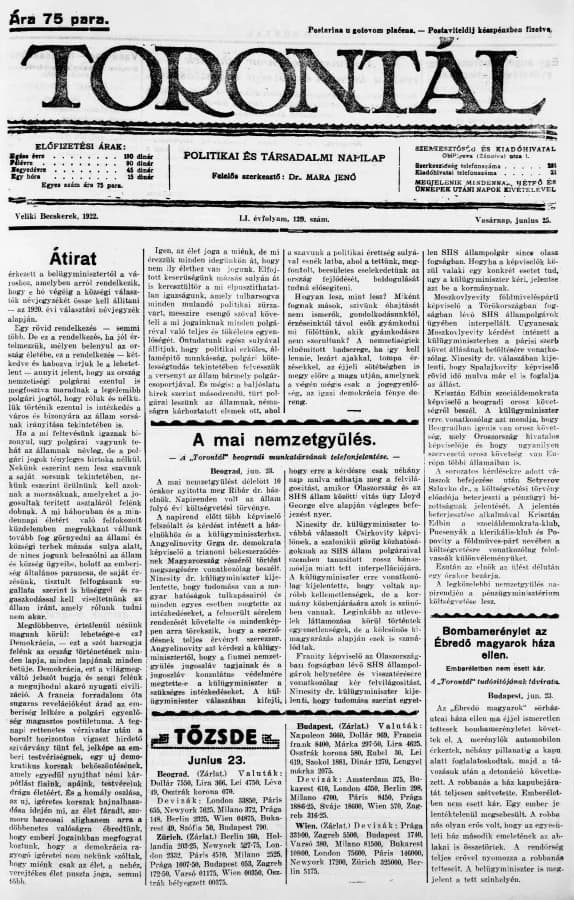 Torontál, 51. évf. 1922. június 25. 139. sz.