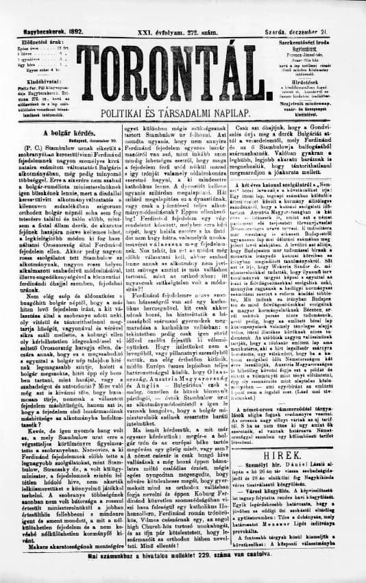 Torontál, 21. évf. 1892. december 21. 272. sz.