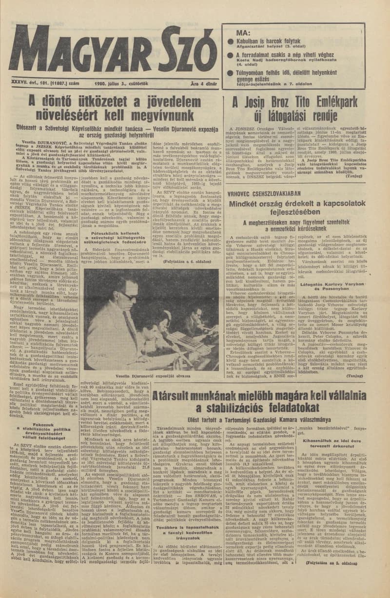 Magyar Szó, 37. évf. 1980. július 3. 181. sz. 1–20. oldal