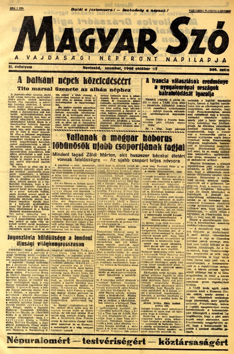 Magyar Szó, 2. évf. 1945. október 27. 249. sz. 1–4. oldal