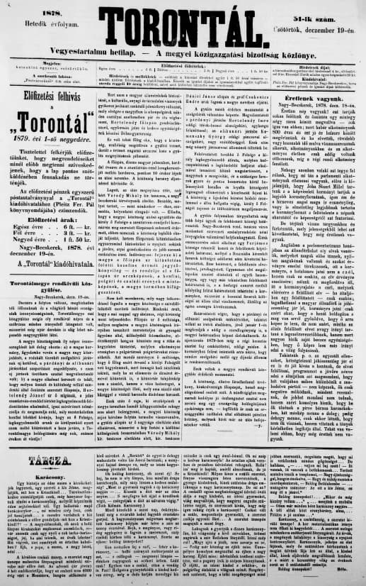 Torontál, 7. évf. 1878. december 19. 51. sz.