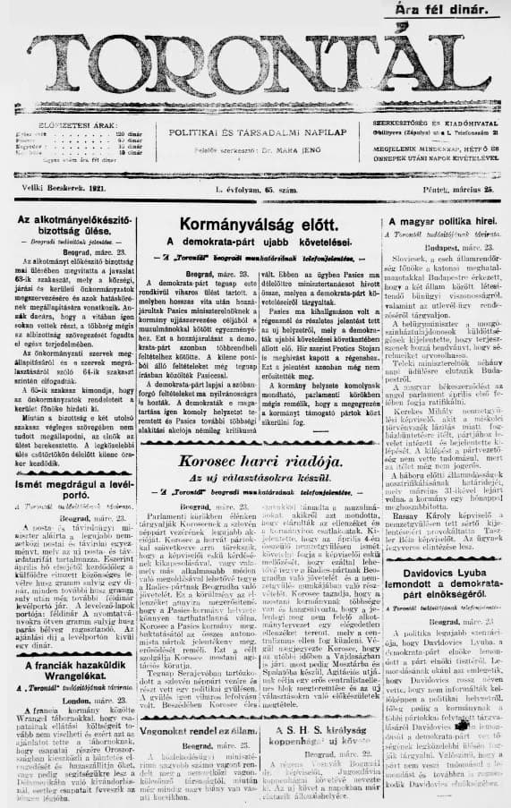 Torontál, 50. évf. 1921. március 25. 65. sz.