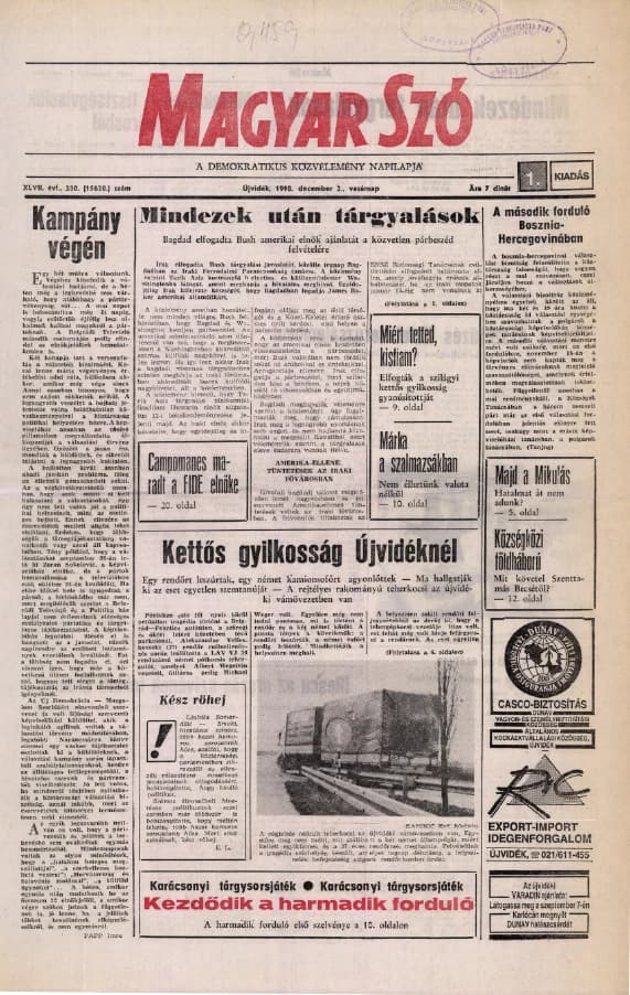Magyar Szó, 47. évf. 1990. december 2. 330. sz. 1–28. oldal
