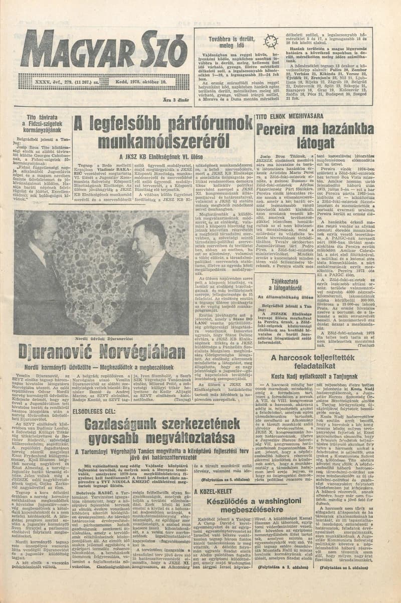 Magyar Szó, 35. évf. 1978. október 10. 279. sz. 1–20. oldal