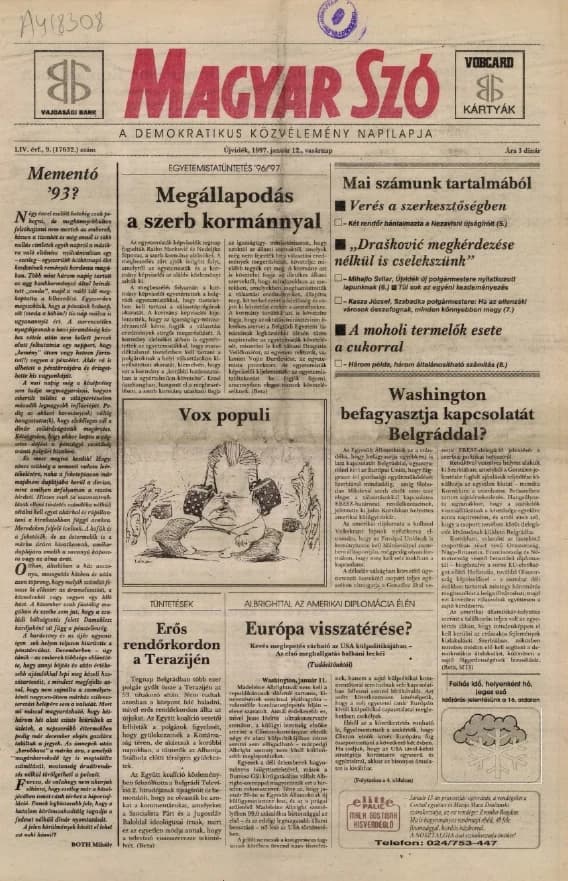 Magyar Szó, 54. évf. 1997. január 12. 9. sz. 1–24. oldal