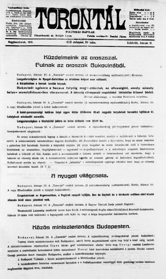 Torontál, 44. évf. 1915. február 11. 33. sz.