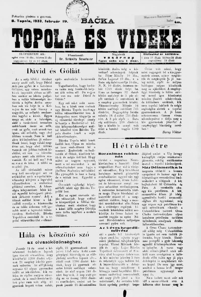 Bačka Topola és Vidéke, 10. évf. 1933. február 19. 8. sz.