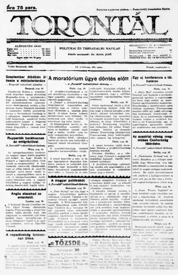 Torontál, 51. évf. 1922. szeptember 1. 193. sz.