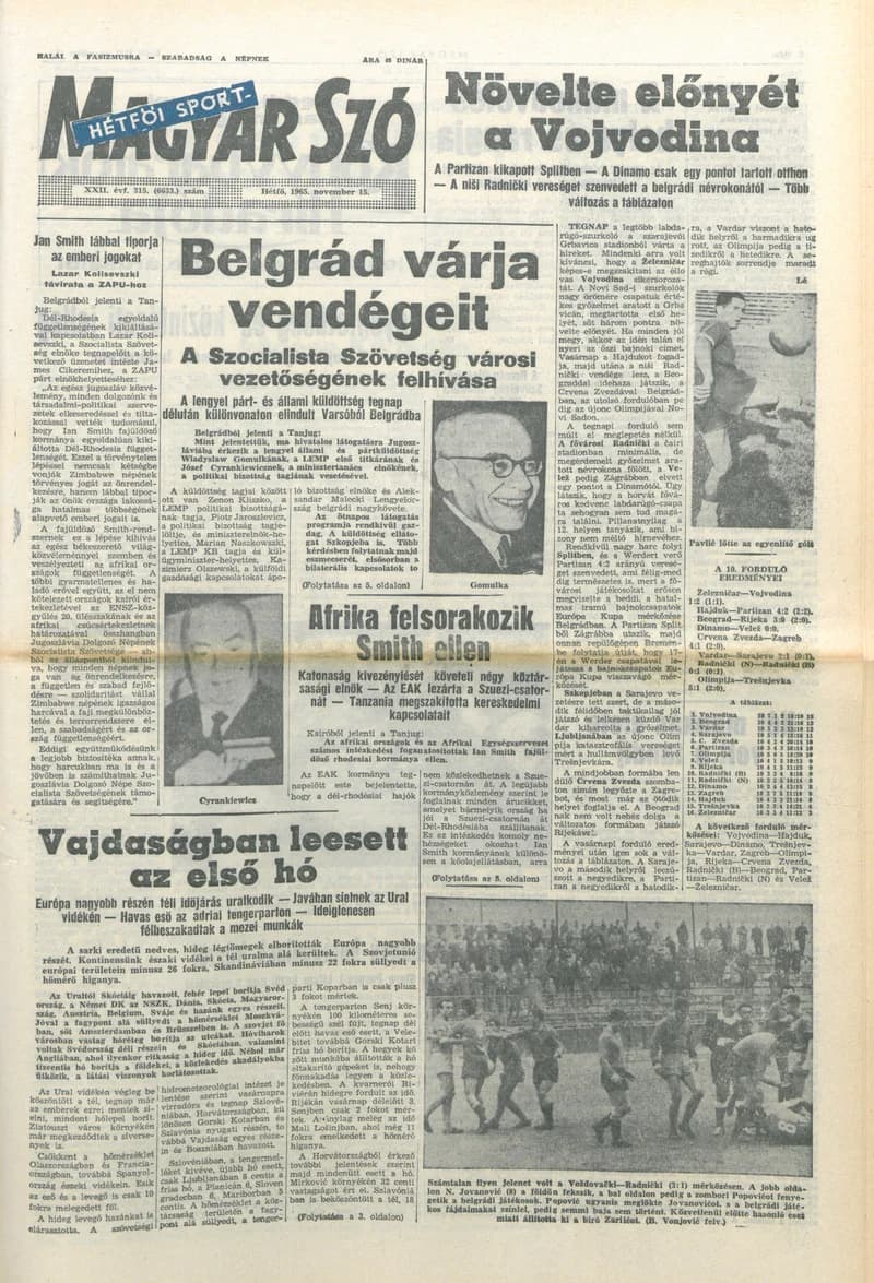 Magyar Szó, 22. évf. 1965. november 15. 315. sz.