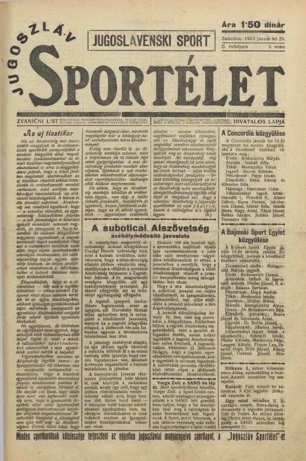 Jugoszláv sportélet, 2. évf. 1923. január 29. 3. sz.