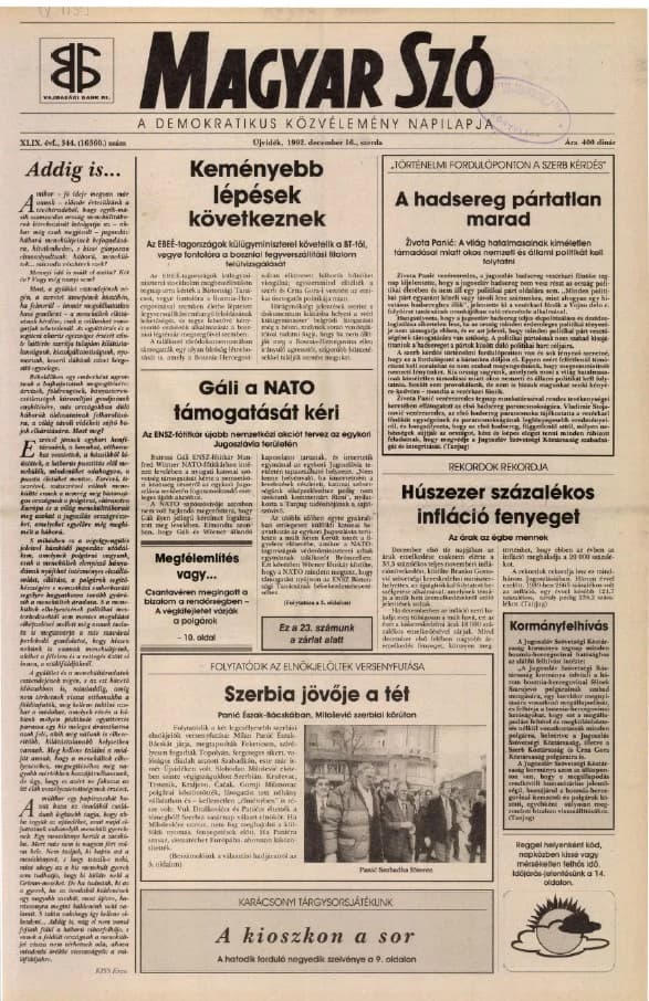 Magyar Szó, 49. évf. 1992. december 16. 344. sz. 1–16. oldal