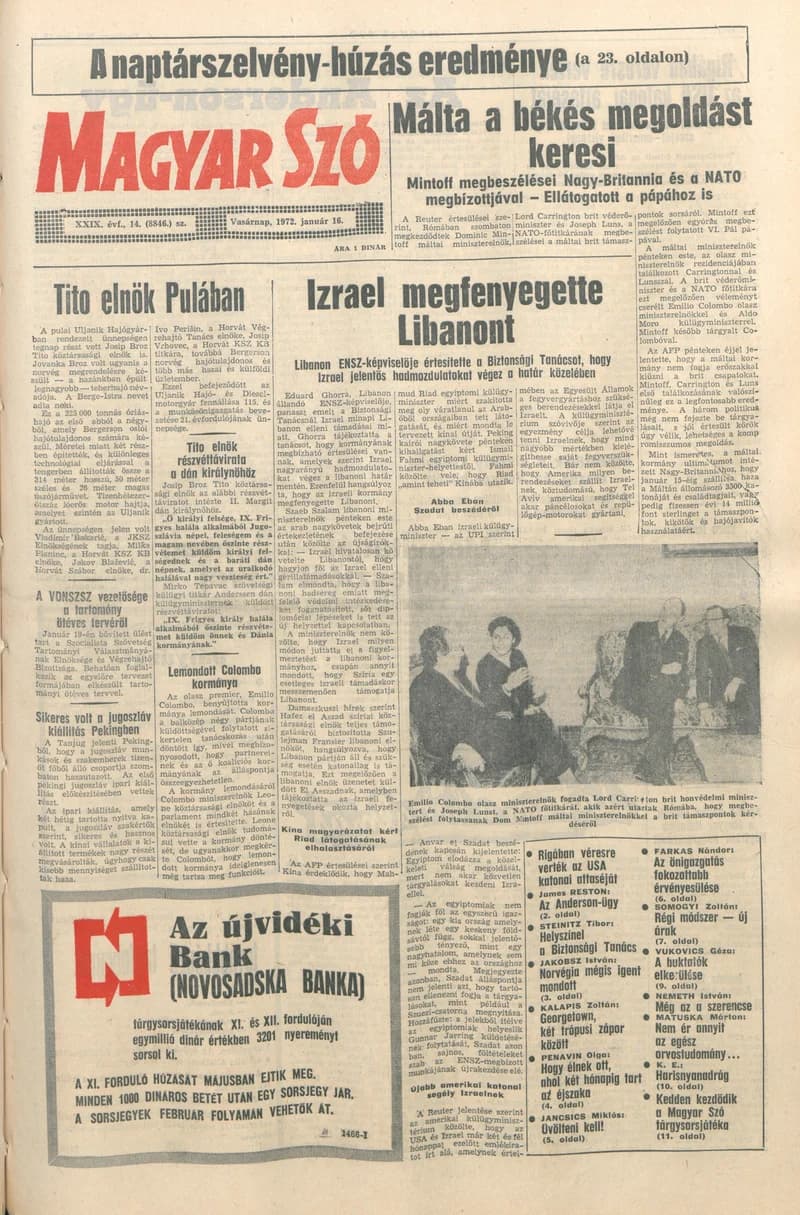 Magyar Szó, 29. évf. 1972. január 16. 14. sz. 1–32. oldal