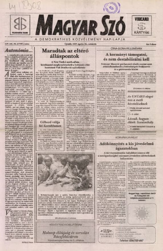 Magyar Szó, 54. évf. 1997. április 10. 84. sz. 1–16. oldal
