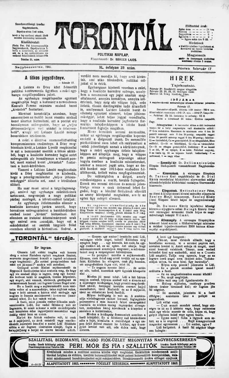 Torontál, 40. évf. 1911. február 17. 39. sz.