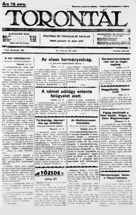 Torontál, 51. évf. 1922. július 29. 165. sz.