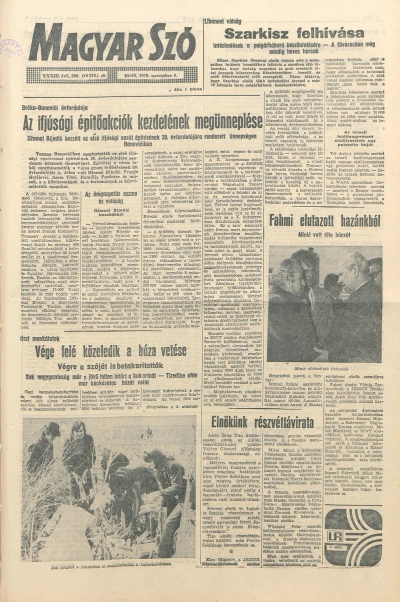 Magyar Szó, 33. évf. 1976. november 8. 309. sz. 1–8. oldal
