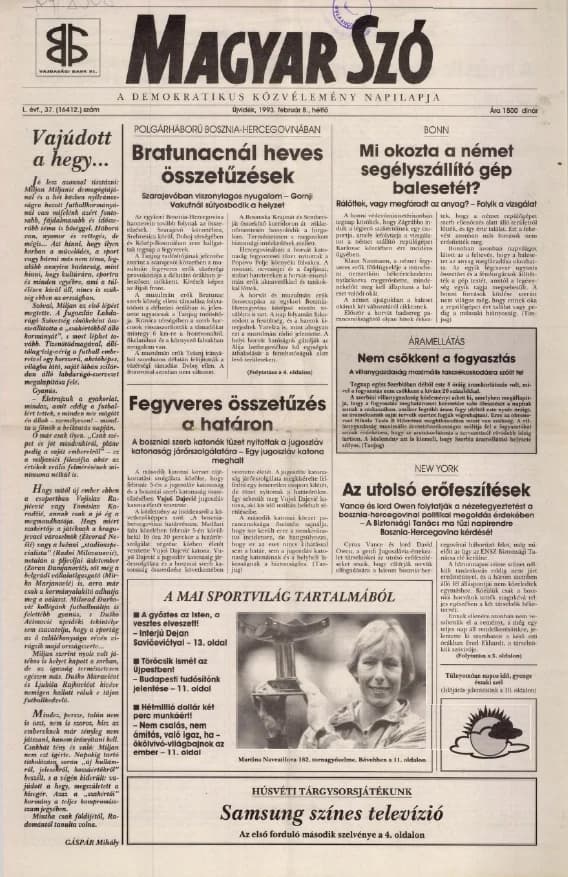 Magyar Szó, 50. évf. 1993. február 9. 38. sz. 1–16. oldal