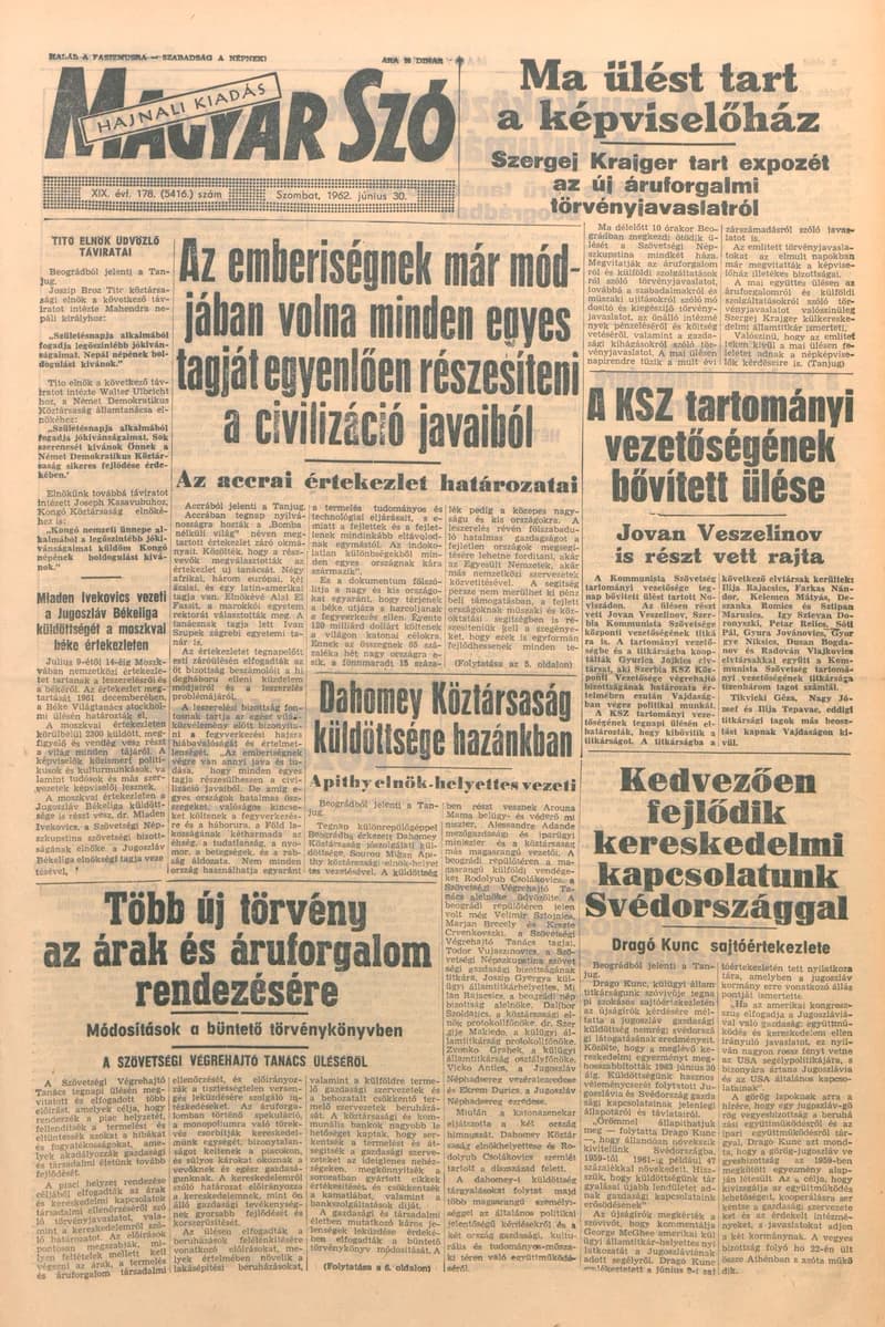 Magyar Szó, 19. évf. 1962. június 30. 178. sz. 1–12. oldal