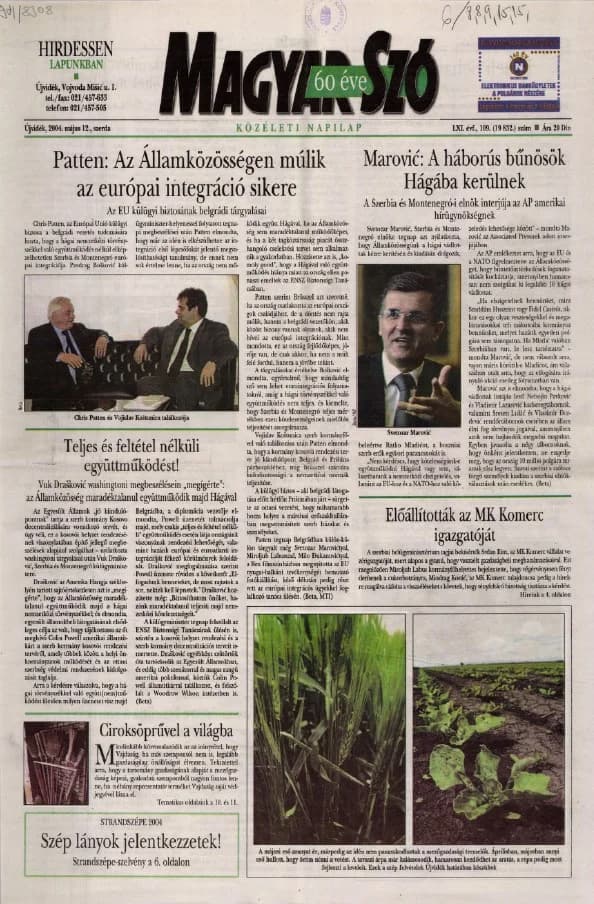 Magyar Szó, 61. évf. 2004. május 12. 109. sz. 1–20. oldal