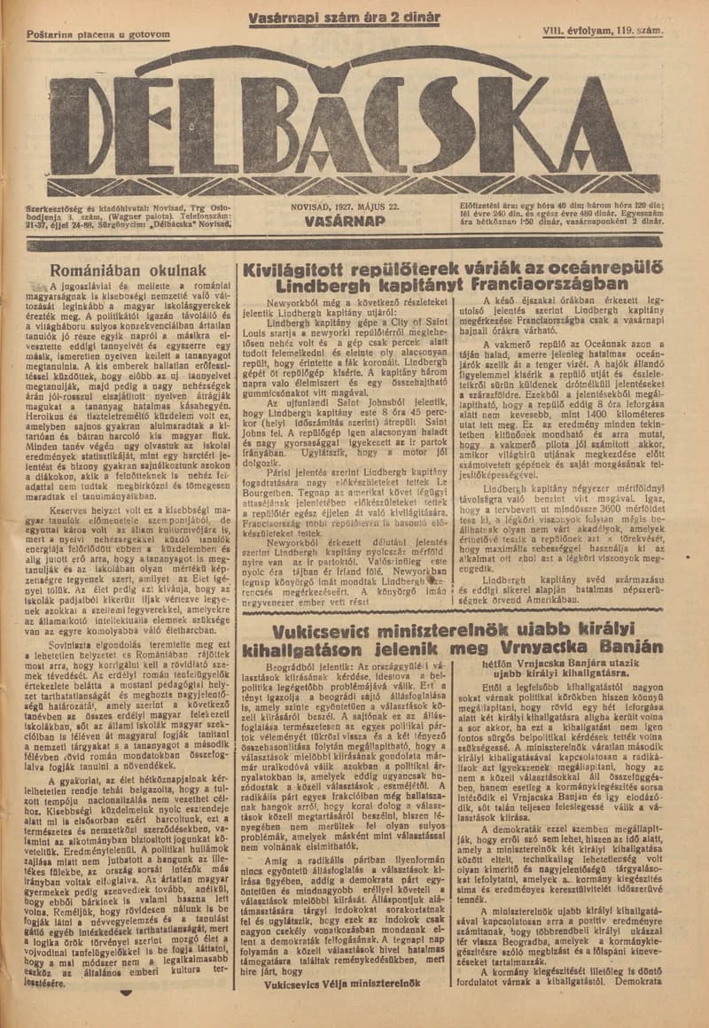 Délbácska, 8. évf. 1927. május 22. 119. sz.