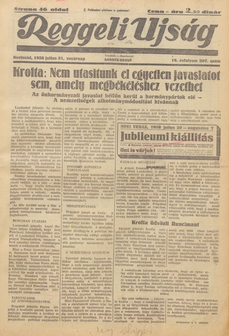 Reggeli Újság, 19. évf. 1938. július 31. 207. sz.