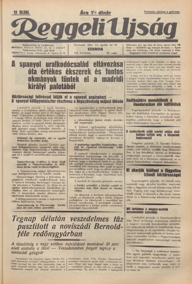Reggeli Újság, 12. évf. 1931. április 22. 93. sz.
