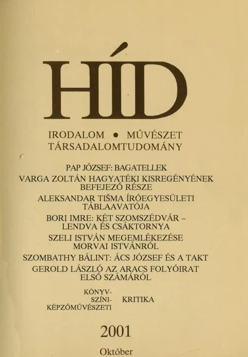 Híd, 65. évf. 2001. október. 10. sz. 1033–1176. oldal