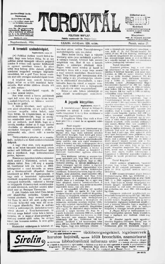 Torontál, 33. évf. 1904. május 27. 120. sz.