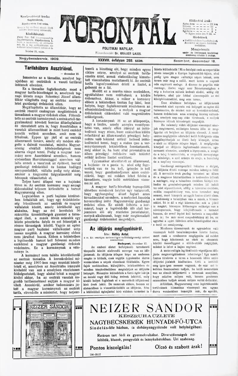 Torontál, 38. évf. 1909. december 18. 288. sz.