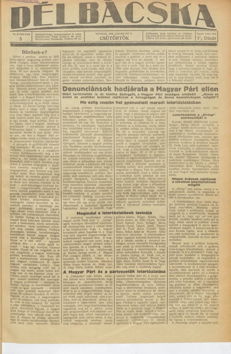 Délbácska, 6. évf. 1925. január 8. 5. sz.