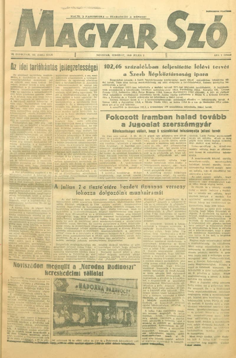 Magyar Szó, 6. évf. 1949. július 2. 155. sz. 1–4. oldal