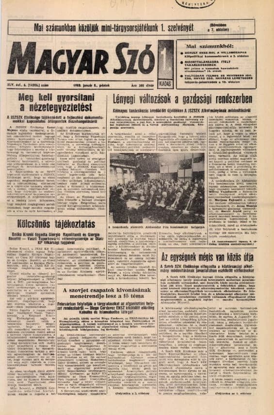 Magyar Szó, 45. évf. 1988. január 8. 6. sz. 1–20. oldal