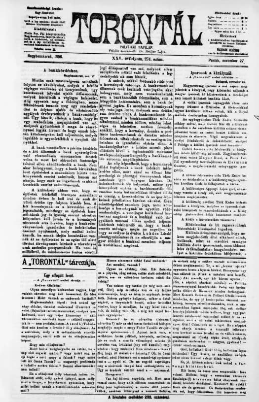 Torontál, 25. évf. 1896. november 27. 274. sz.