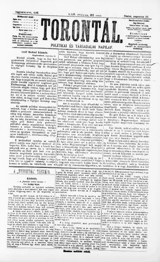 Torontál, 24. évf. 1895. augusztus 23. 192. sz.