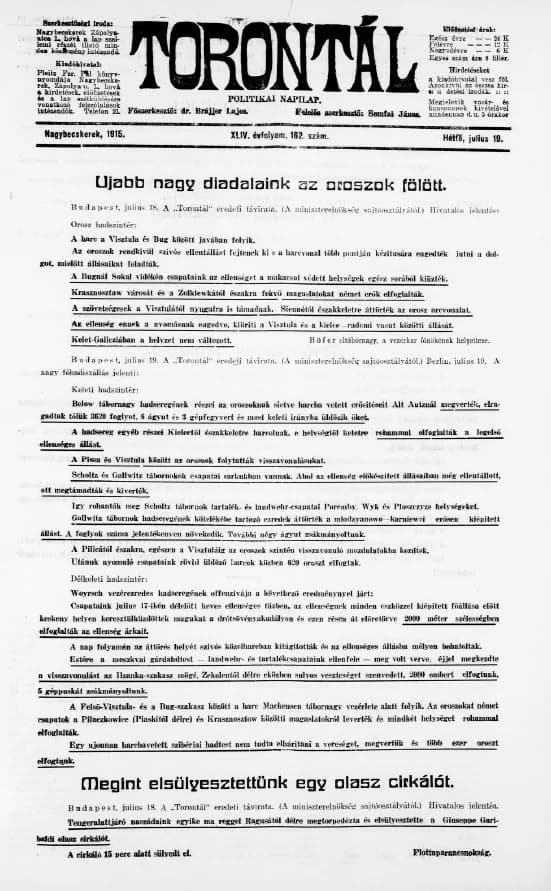 Torontál, 44. évf. 1915. július 19. 162. sz.