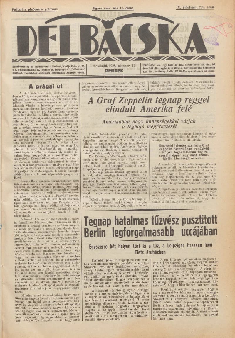 Délbácska, 9. évf. 1928. október 12. 239. sz.