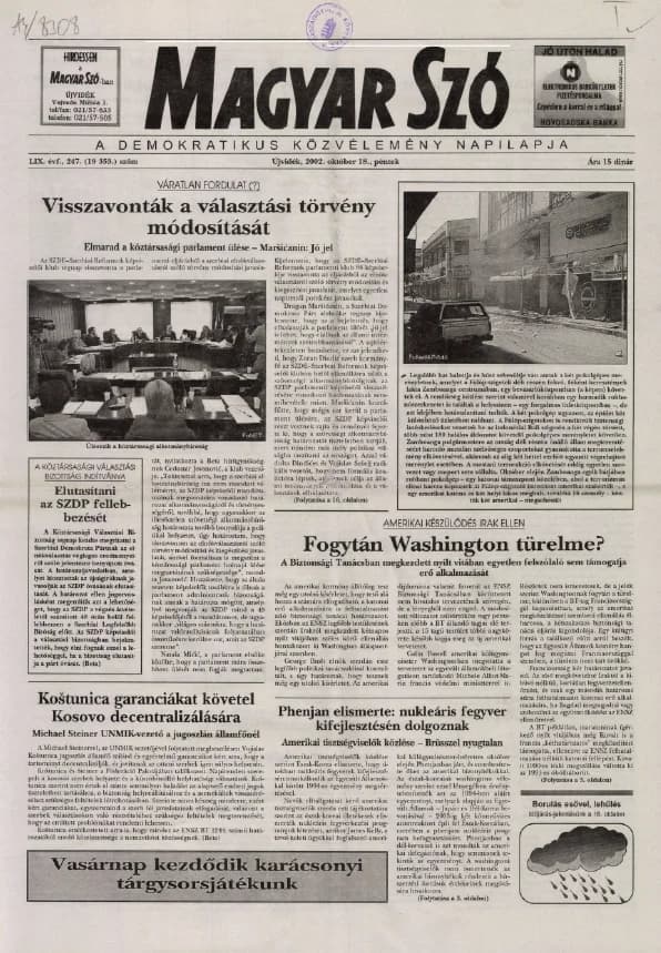 Magyar Szó, 59. évf. 2002. október 18. 247. sz. 1–16. oldal