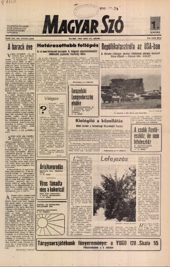 Magyar Szó, 46. évf. 1989. július 21. 197. sz. 1–20. oldal