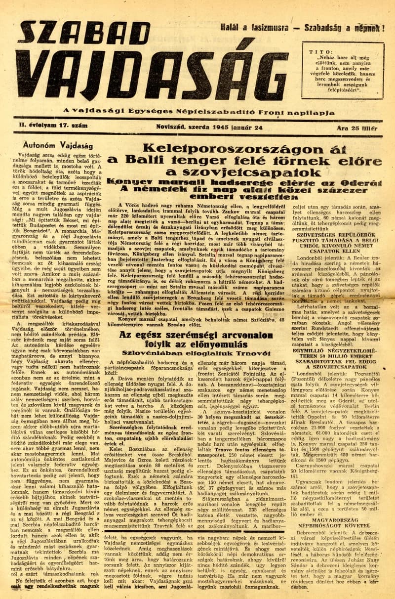 Szabad Vajdaság, 2. évf. 1945. január 24. 17. sz.