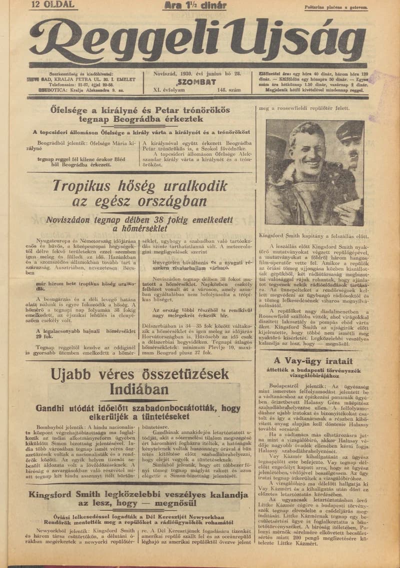 Reggeli Újság, 11. évf. 1930. június 28. 148. sz.