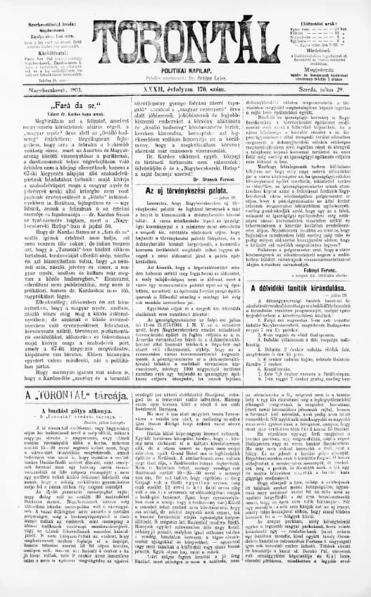 Torontál, 32. évf. 1903. július 29. 170. sz.