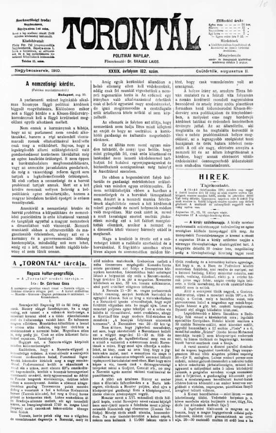 Torontál, 39. évf. 1910. augusztus 11. 182. sz.