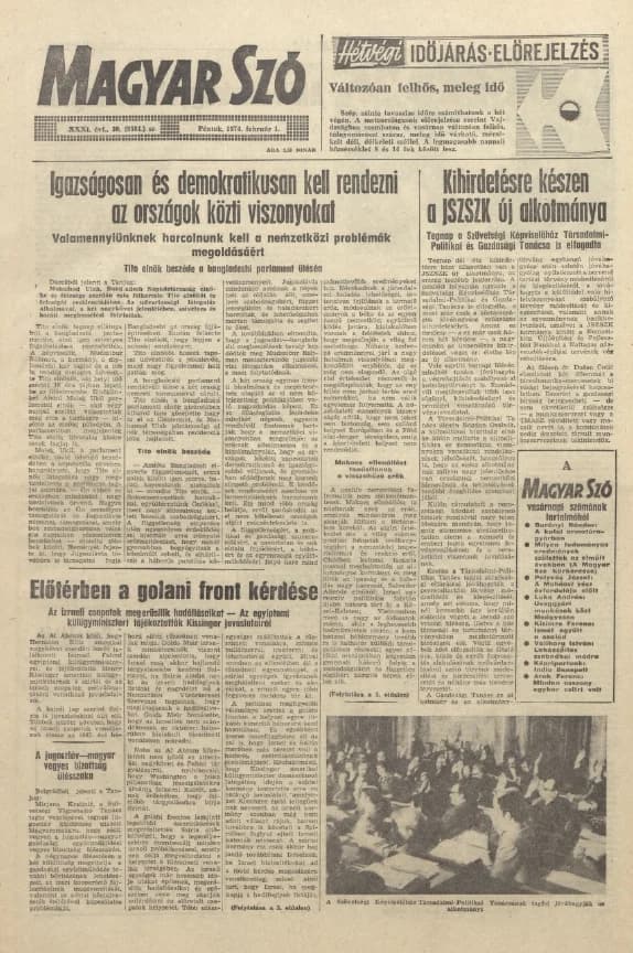 Magyar Szó, 31. évf. 1974. február 1. 30. sz. 1–16. oldal