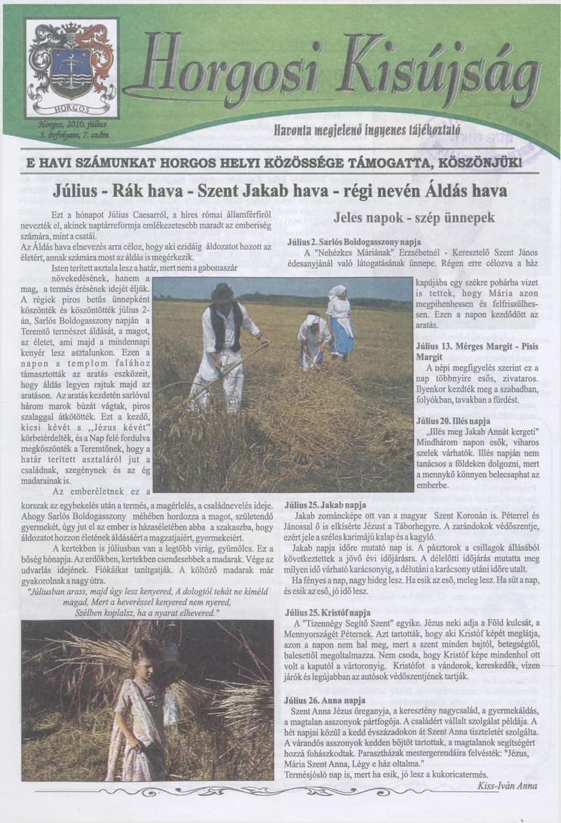 Horgosi Kisújság, 5. évf. 2010. július. 7. sz.