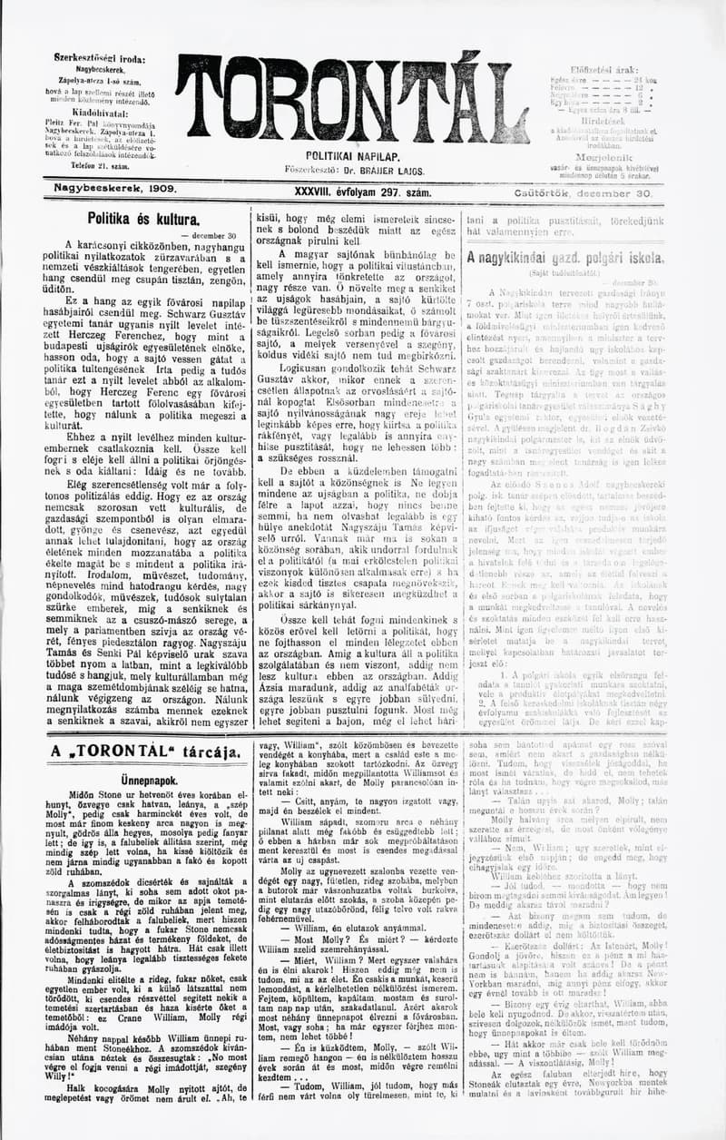 Torontál, 38. évf. 1909. december 30. 297. sz.