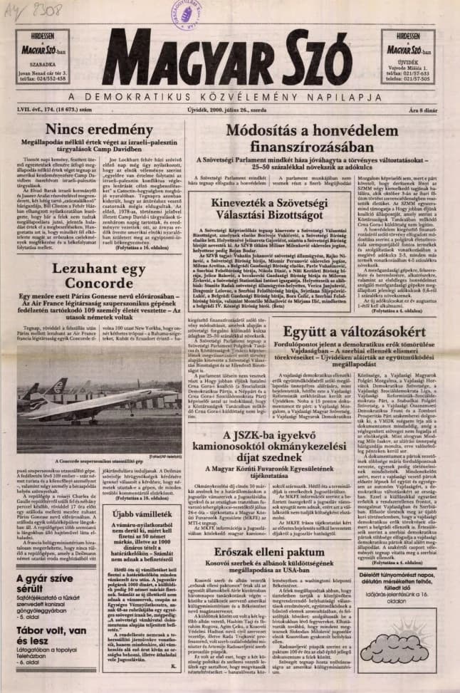 Magyar Szó, 57. évf. 2000. július 26. 174. sz. 1–16. oldal