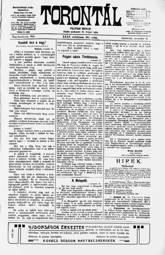 Torontál, 35. évf. 1906. november 15. 261. sz.